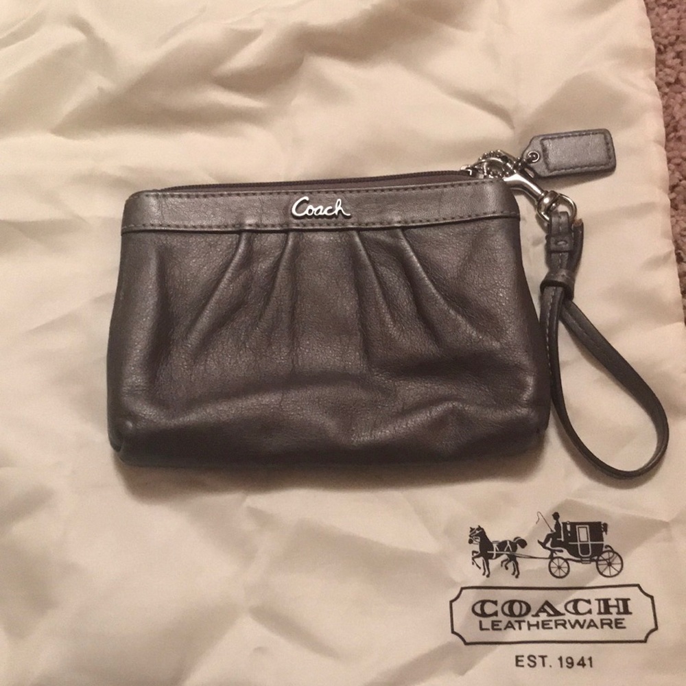 Fun little metallic grey Coach wristlet.